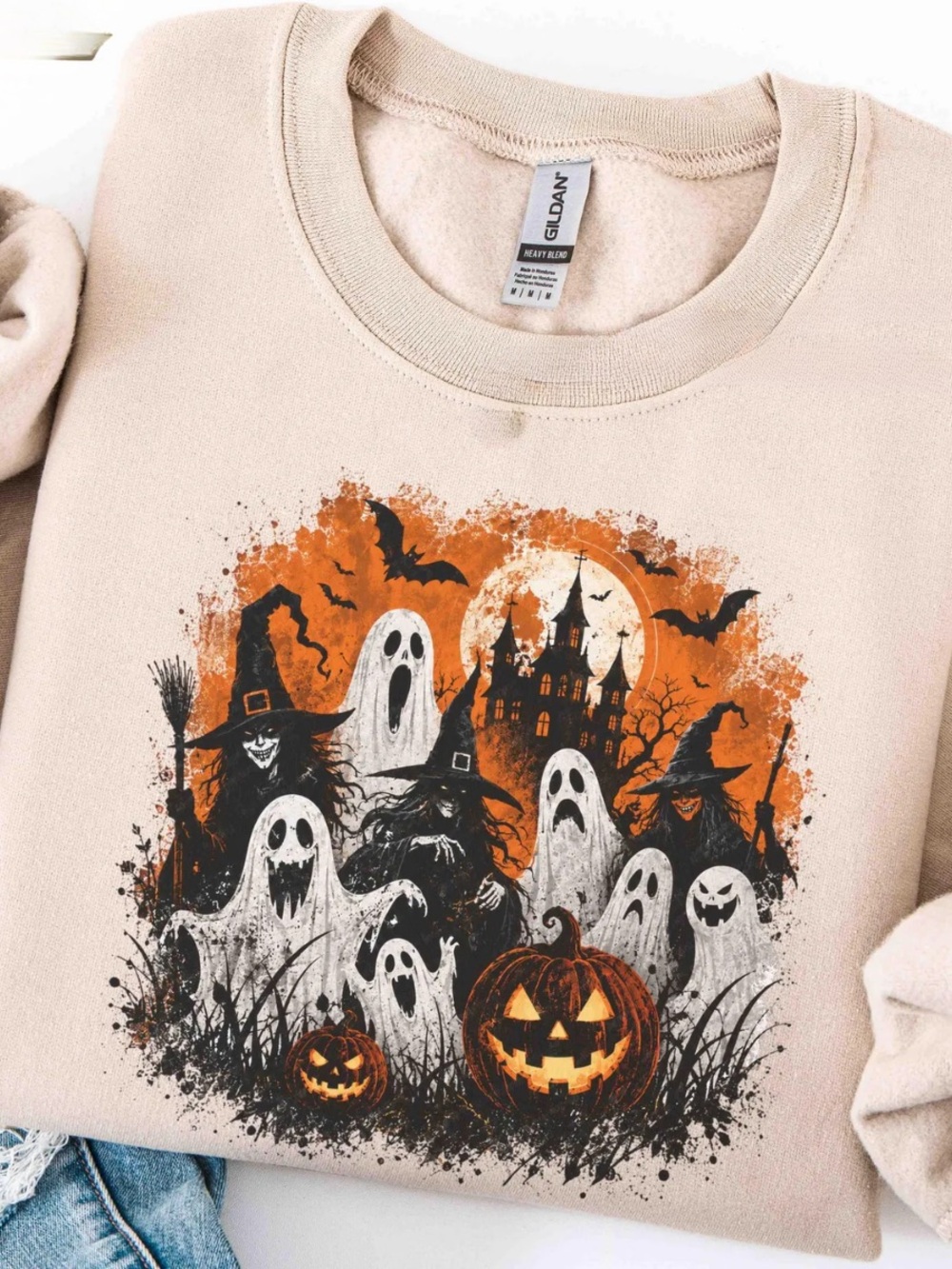 Sabd Halloween Ghosts & Pumpkin Graphic Sweatshirt